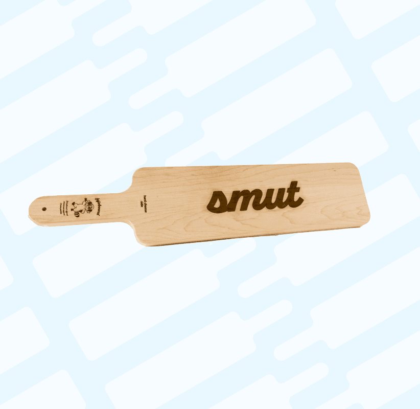 Larger Hime size cheeseboard with smut laser engraved on the main surface. A posing Boba-tan is the handle decoration.